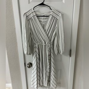 Calvin Klein Women’s Wrap Dress in White and Grey Stripes - Size 6